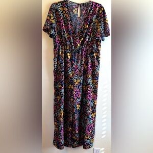 NWOT Black Floral Wrap Front Elastic Waist Wide Leg Pants Romper Sz 2X